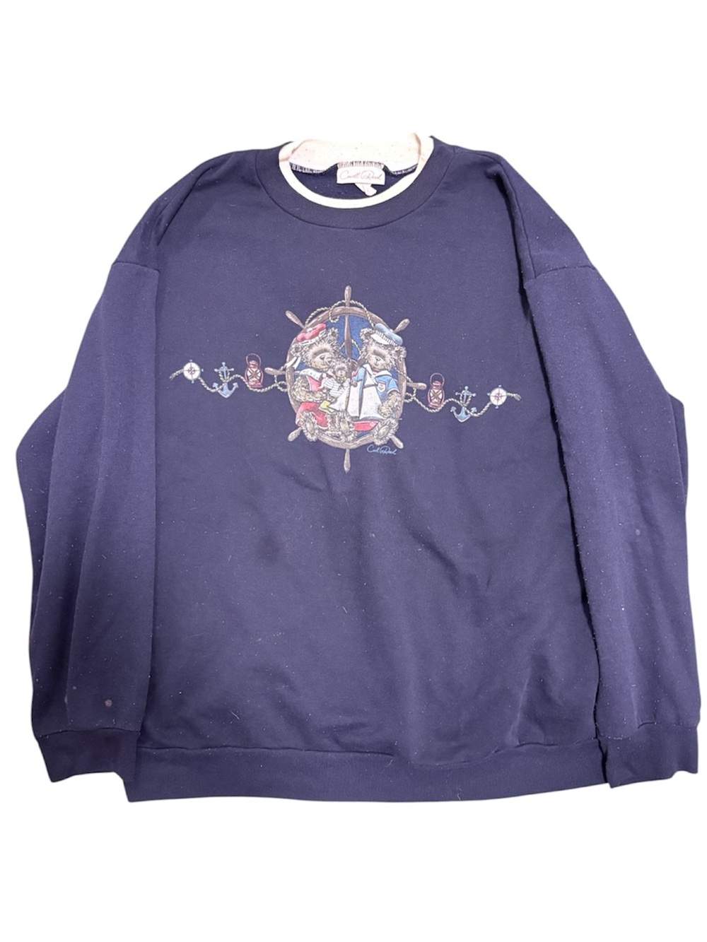 Vintage Blue Bear Graphic Crew Neck Sweater Long Sleeve